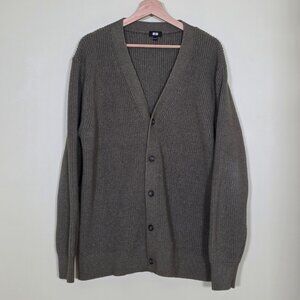 Uniqlo Cardigan Mens XL Heathered Green V Neck Button Up Ribbed Academia Grandpa
